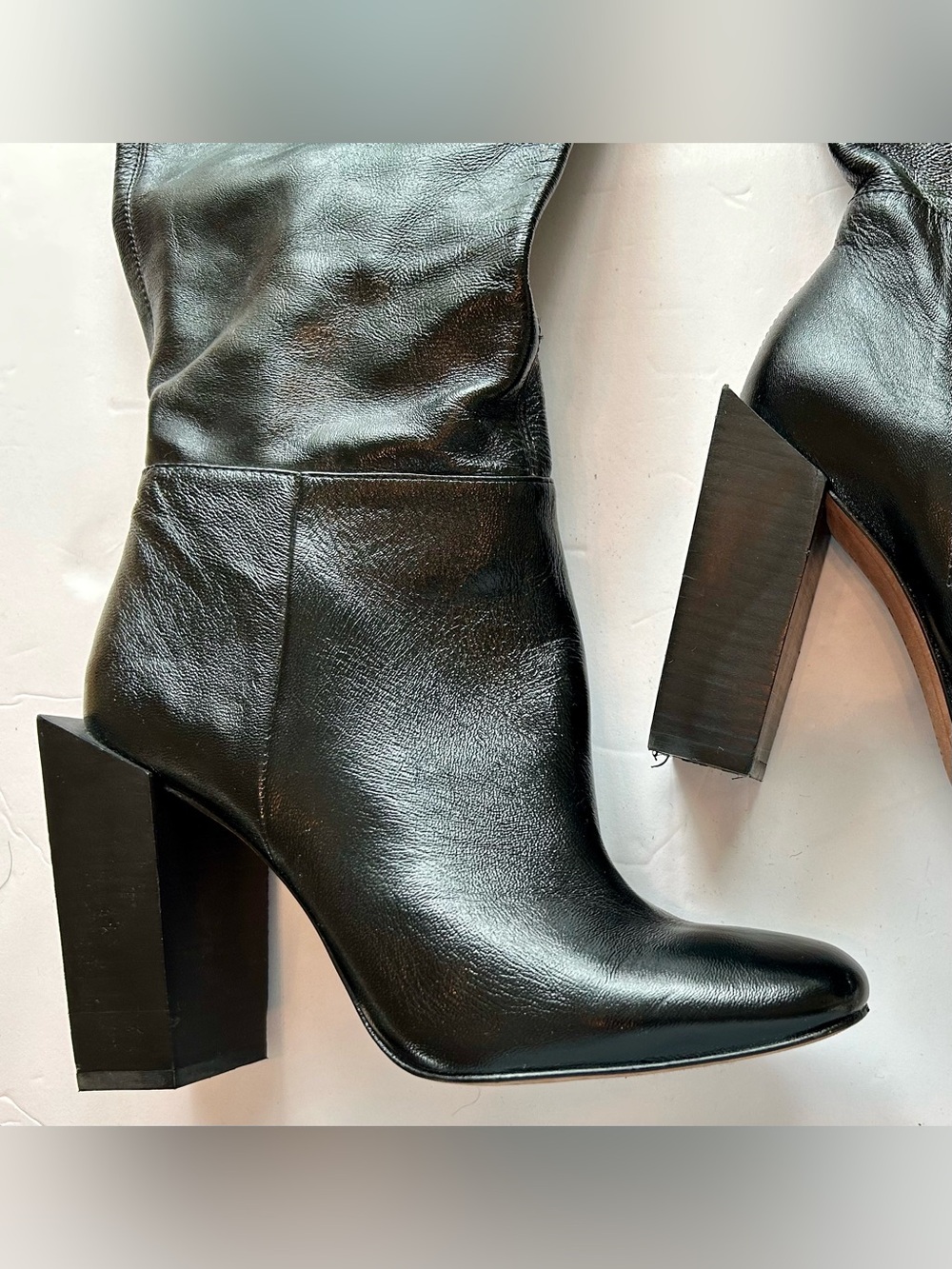 BCBG Black Leather Over-the-Knee Block Heel Boots - Picture 10 of 10